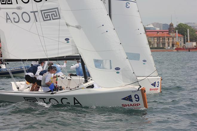 Tight Racing between competitors on day two of the Sharp Australian Youth Match Racing Championship © Hamish Hardy